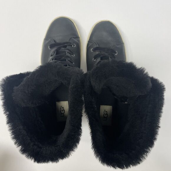UGG Croft Exotic Velvety Snakeskin Faux Fur Black Leather Lace Up Sneaker 11 - Picture 7 of 10